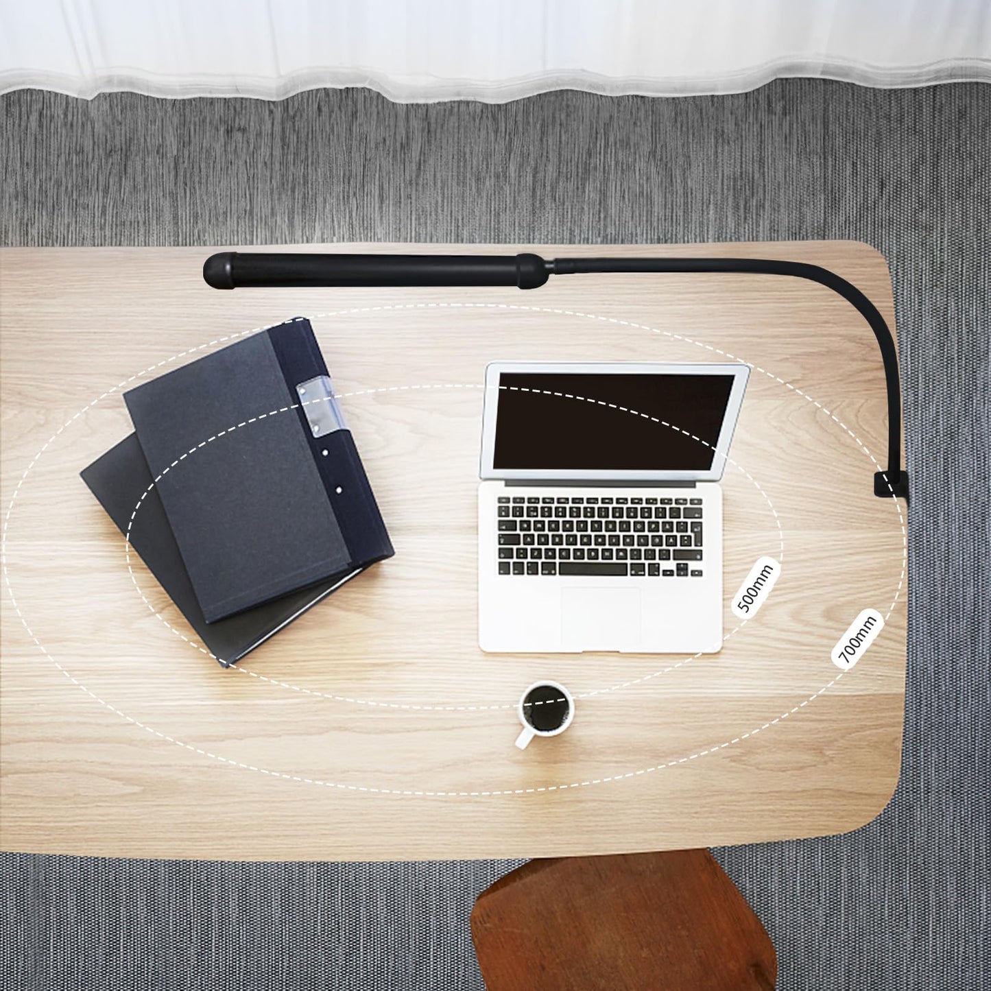 Phimuezl LED Desk Lamp with Clamp, Clamp Light with 30 Adjustable Color Modes, Clip on Light with Long Flexible Gooseneck, Eye Care Lamp Clamp for Study, Work, Home, Office, Black, 12W