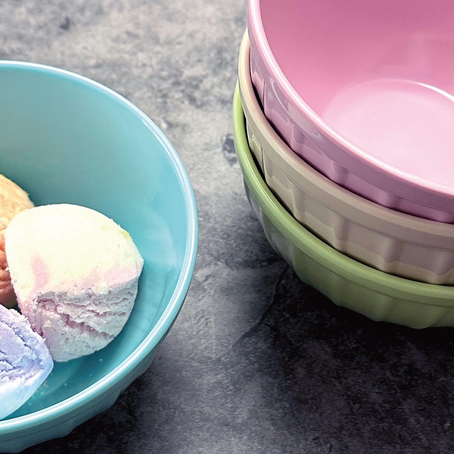 Supreme Housewares Round Ribbed Dessert Bowls, Melamine Ice Cream Bowls, Small Prep Bowls, Durable and BPA-Free, for Dipping Sauce, Ice Cream, and Side Dishes, Pastel Colors, 4.75 Inch, Set of 4