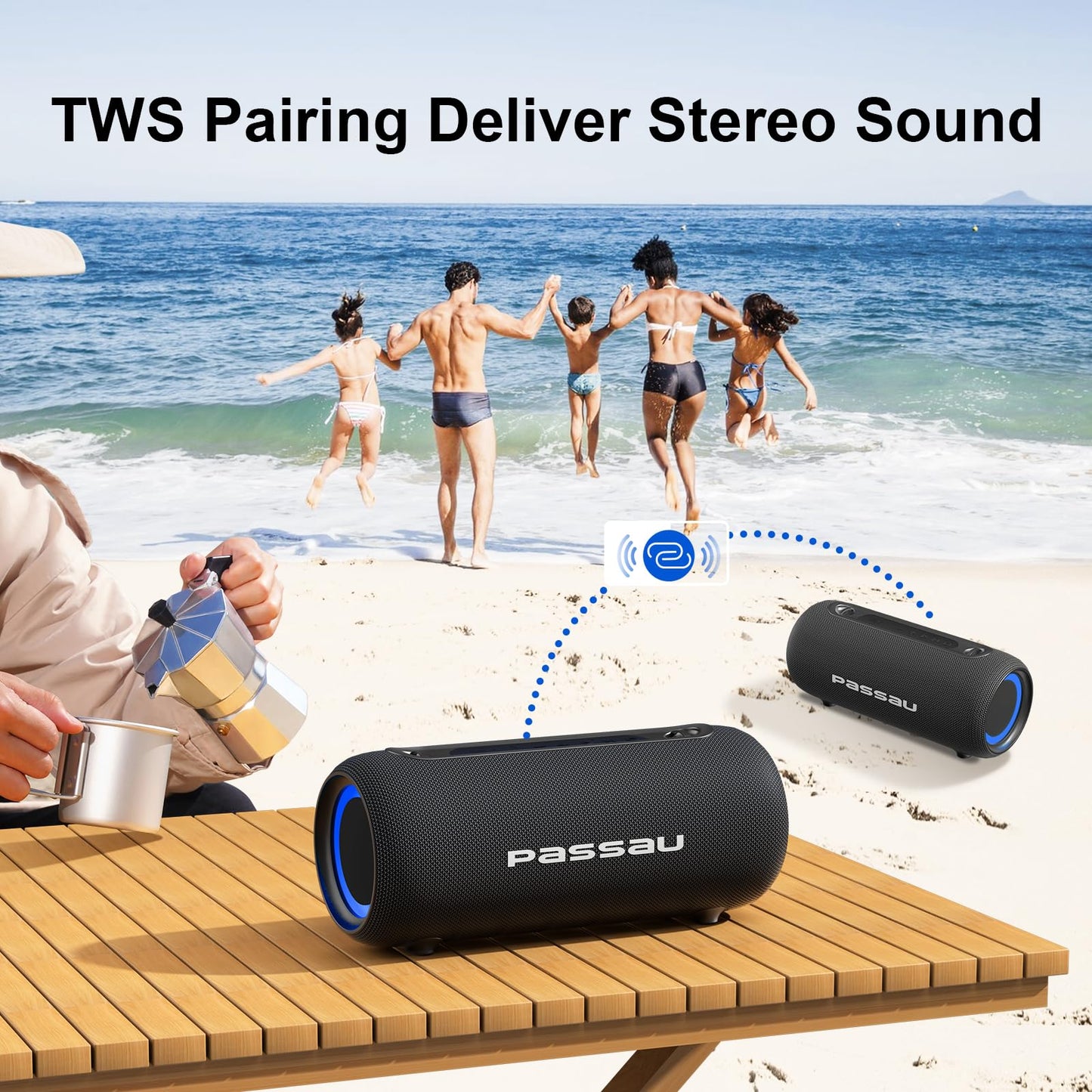 Passau Portable Bluetooth Speakers Loud 40W Peak Stereo Sound, Passive Radiators-Deep Bass, All Day Playtime, Adjustable Strap, BT5.3, IPX5 Wireless Speaker RGB Lights for Indoor Outdoor