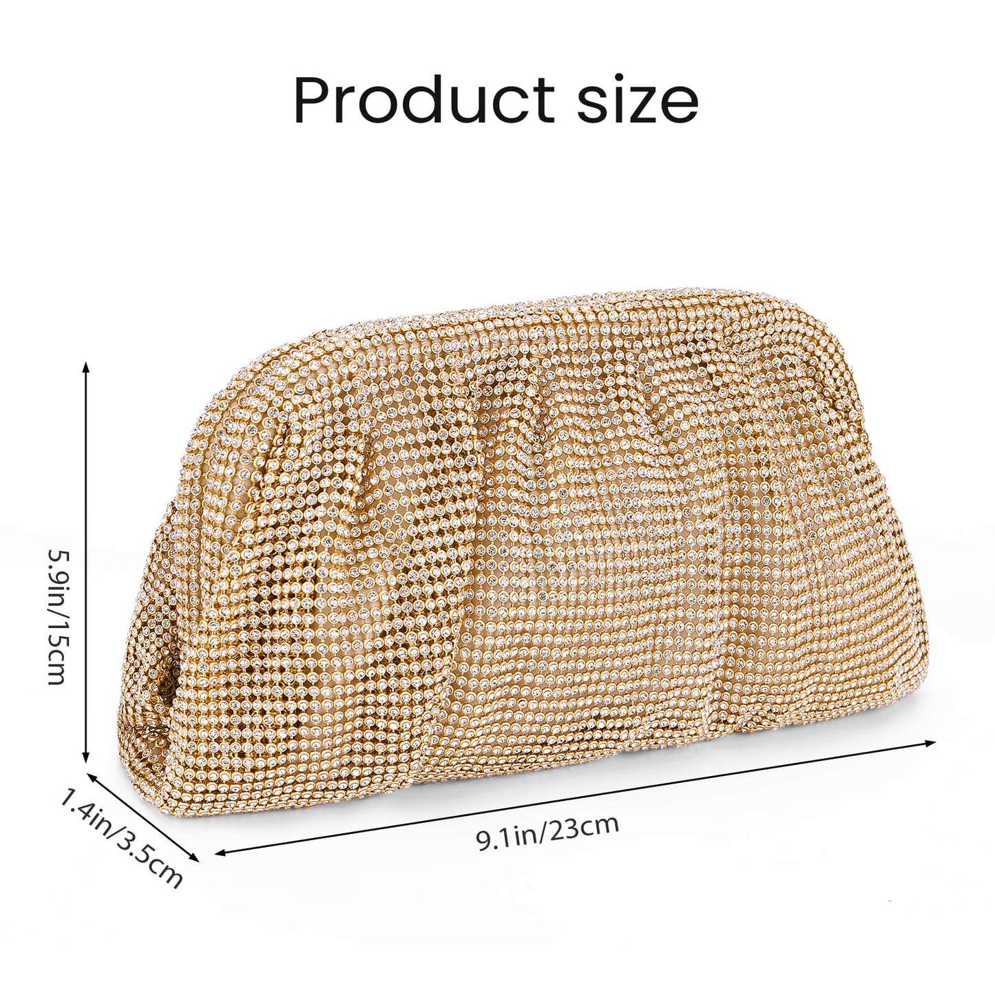 Lushandy Rhinestone Purse, Gold Silver Clutch Purses for Women Evening Bag Formal Wedding Clutch Bag Dumpling Bag Dress Purse