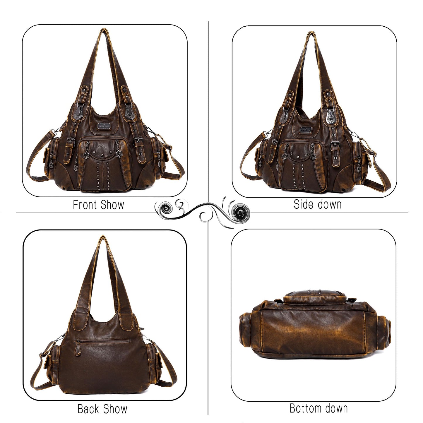 Angel Kiss Hobo Bags for Women Soft PU Leather Handbags Large Purse Shoulder Bag brown