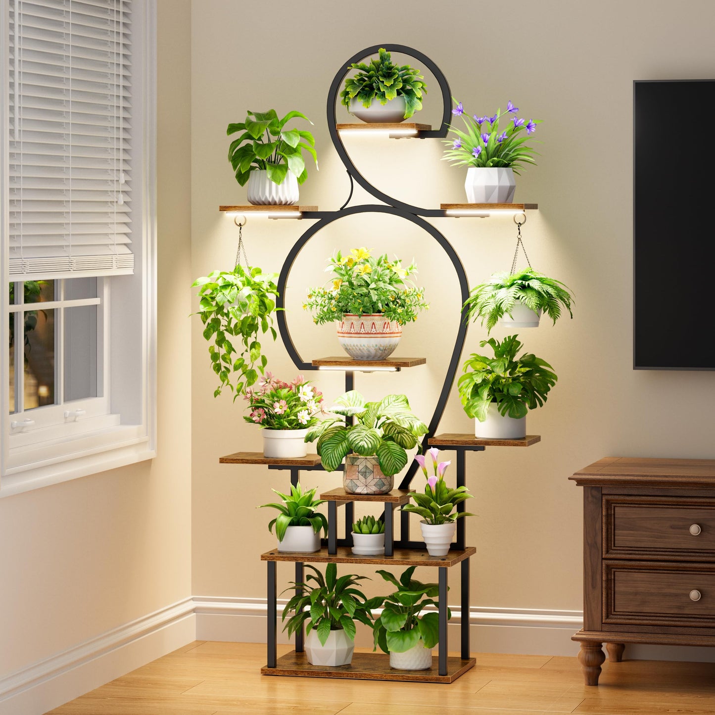 POZILAN Plant Stand Indoor with Grow Light - 9 Tiered 63" Tall Indoor Plant Shelves for Multiple Plants, Large Plant Shelf with Grow Light, Lighted Plant Stand for Indoor Plants