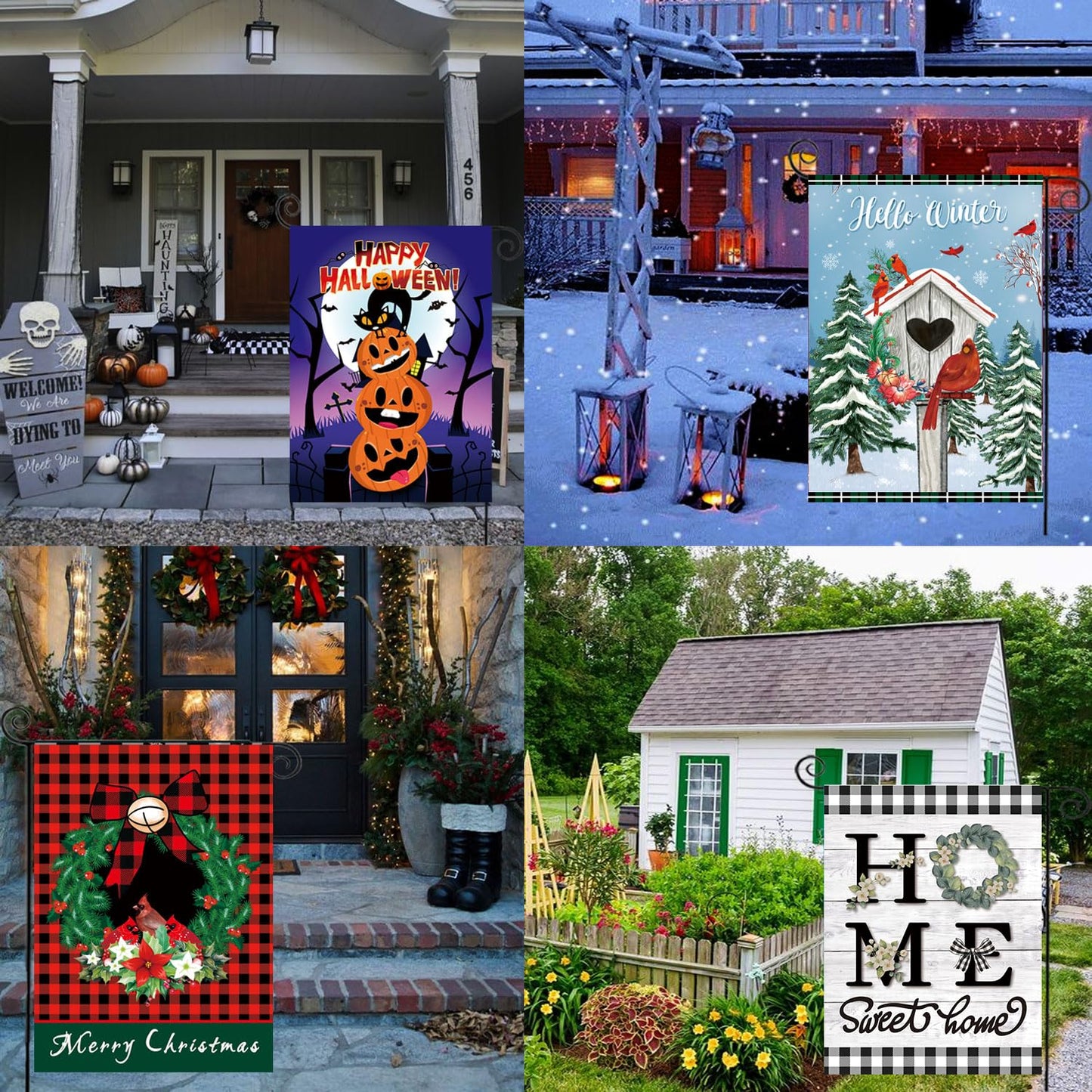 Seasonal Garden Flags Set of 12-Double Sided 12 x 18 Inch Outside Yard Flags, Small Flags for Outside, Holiday Garden Flags for All Seasons, Fall Winter Halloween Christmas Outdoor Flags