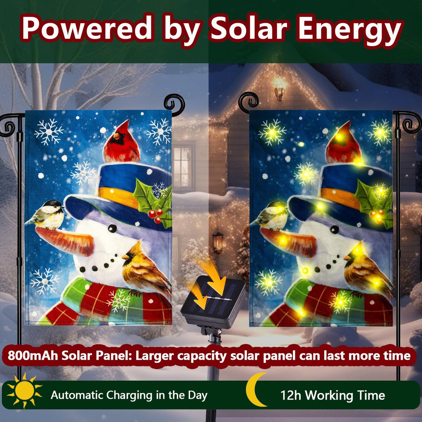 Christmas Lights Garden Flag,Double Sided Christmas LED Outdoor Christmas Yard Flag for Winter Christmas Outdoor Decoration (Multi_Snow, 12 * 18)