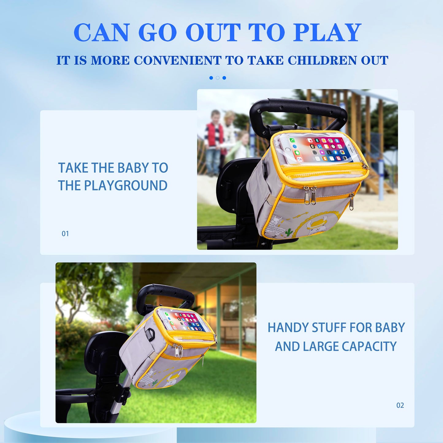 SZDUDU Baby Stroller Organizer Bag，Small Diaper Bag - Universal Stroller Organizer With Insulated Cup Holder,Pocket With Baby Wipes Dispenser，Adjustable Shoulder Strap(Grey)