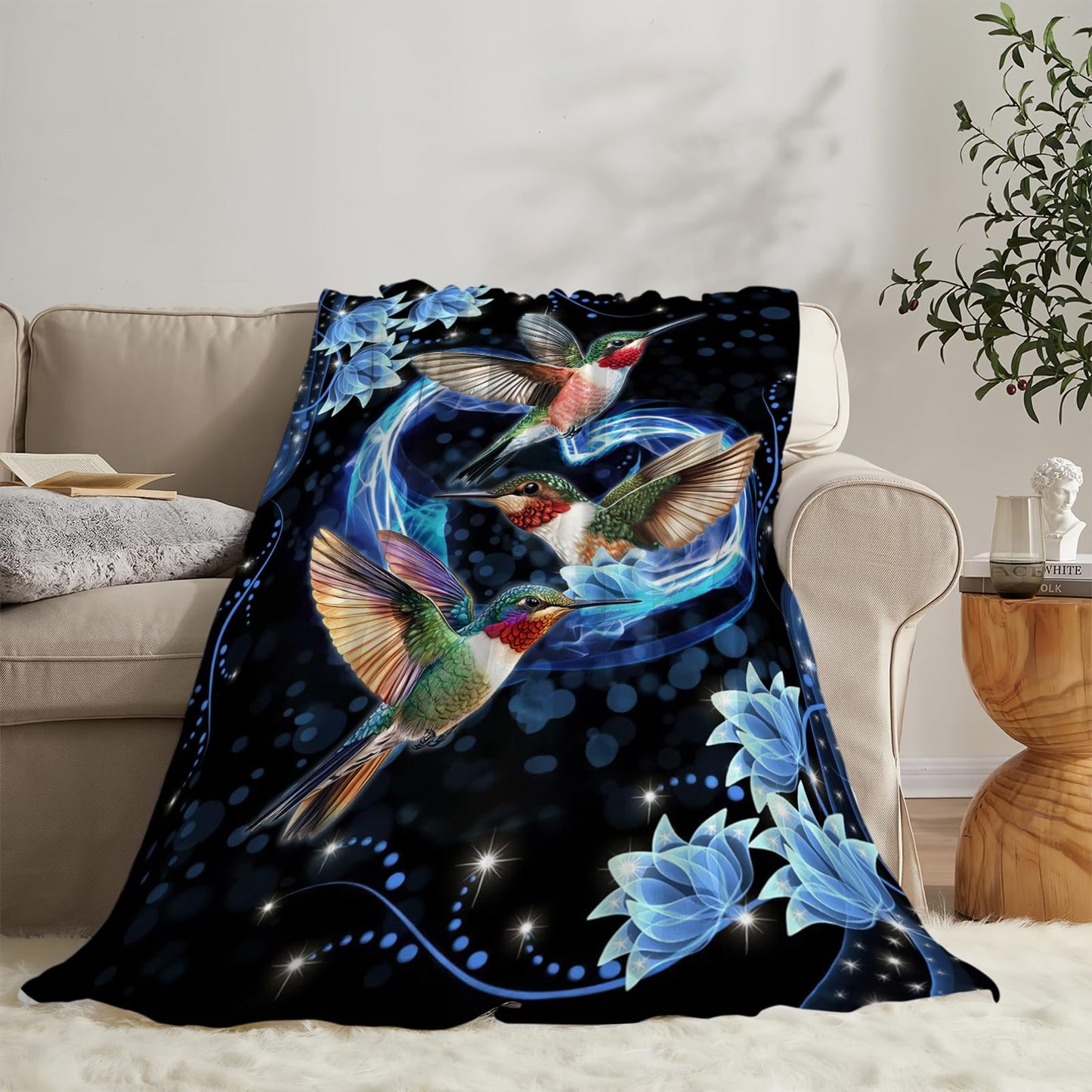 Hummingbird Blanket Super Cozy Soft Hummingbird Throw Blanket Warm Plush Fluffy Hummingbird Stuff Gifts for Women Girls Fleece Flannel Gift Blankets for Kids Adults 50"X40"