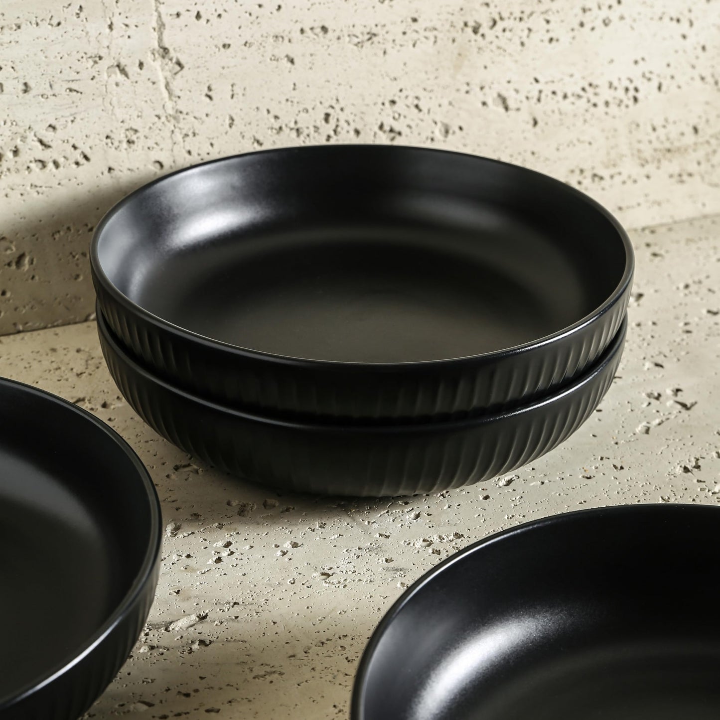 Stone lain Logan Stoneware Pasta Bowl Set of 4, Black