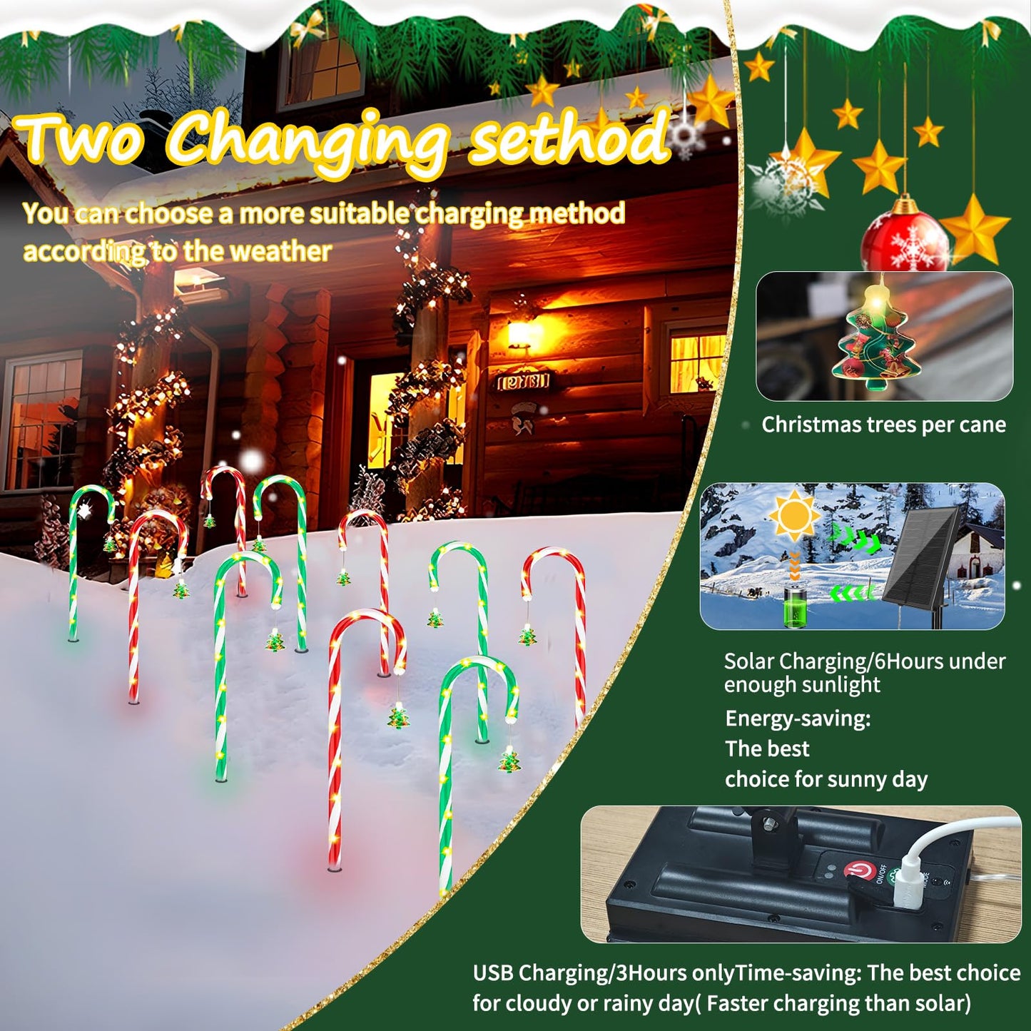 Amzxart Solar Pathway Lights Outdoor Christmas Decoration,10 Piece Set 8 Modes Solar Candy Cane Lights, Remote Christmas SolarPowered Light for Outdoor Garden, Balcony, Lawn Decoration