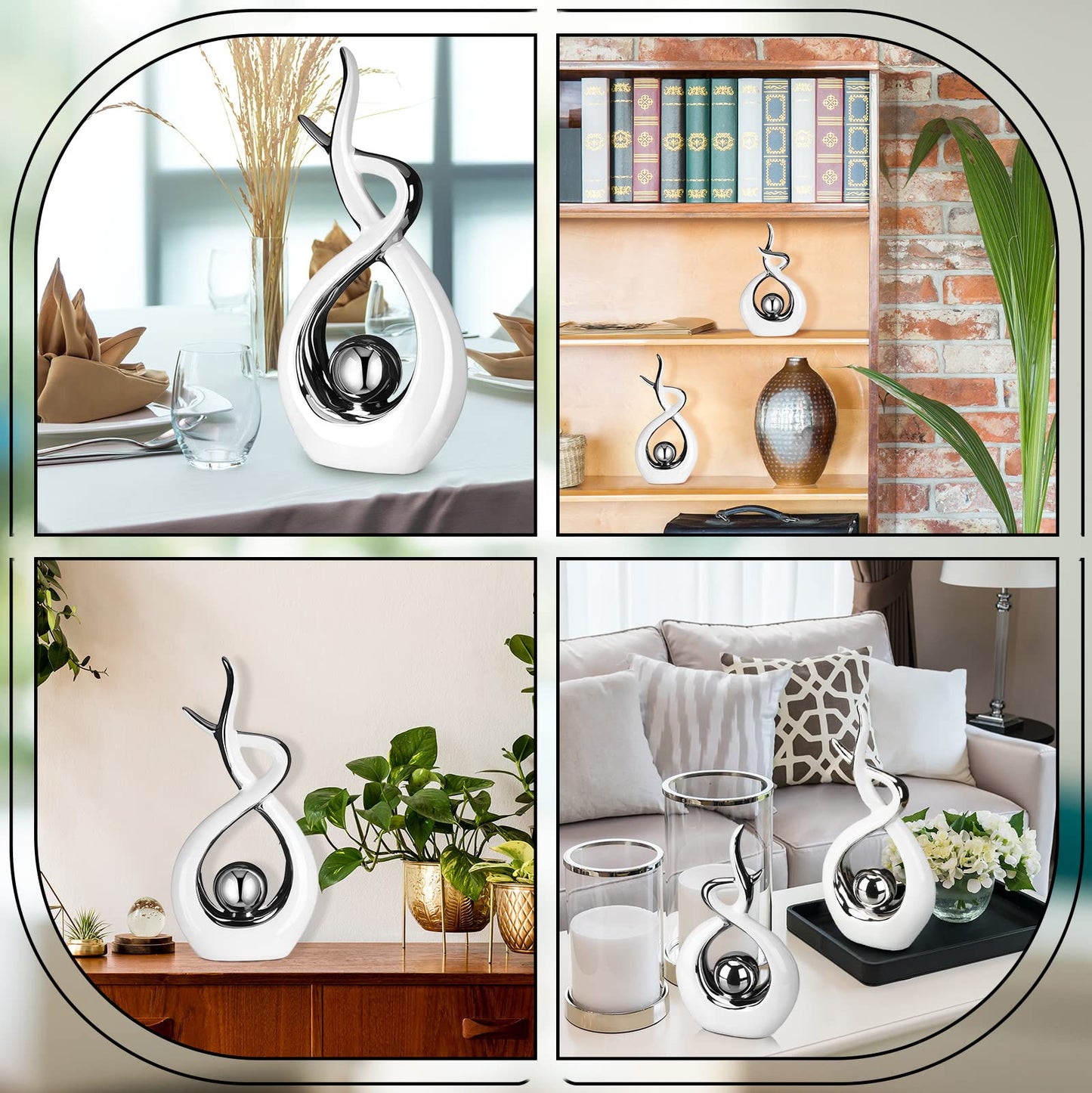 2 Pcs Modern Room Ceramic Decor Center Pieces Table Decorations Ceramic Statue Coffee Table Decor Centerpiece for Home Office Coffee Living Room, 2 Size(White, Silver)