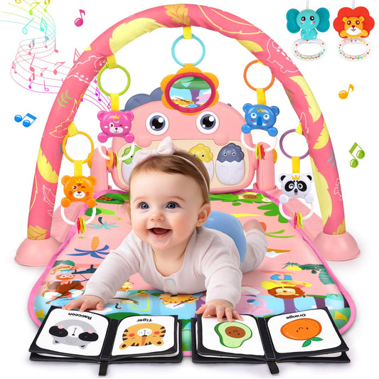 UMIKU Baby Gym Play Mats Baby Toys Tummy Time Mat Musical Activity Center for Newborn Infant Piano Babies Play Mat Music & Light Newborn Infant Gifts for Babies 0-3 6 9 12 Months Dinosaur Style