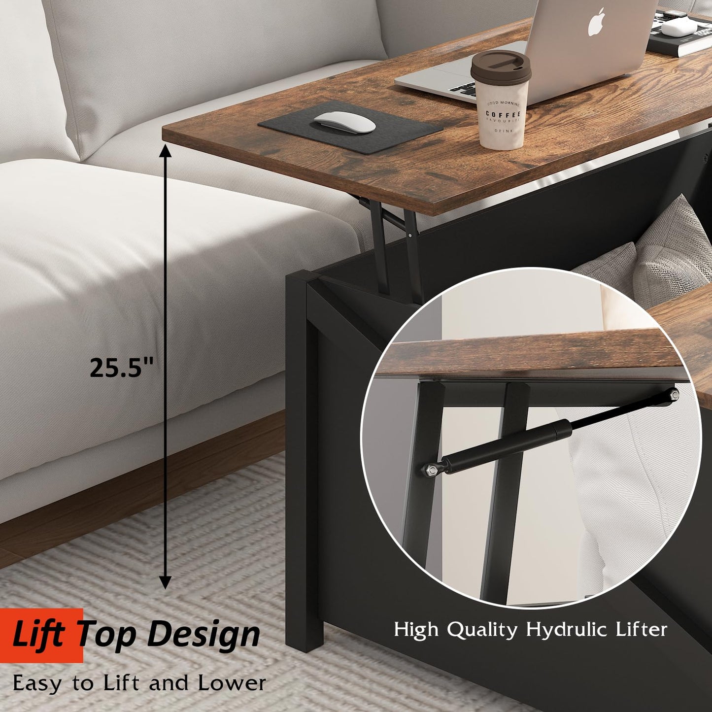 PUKAMI Lift Top Coffee Table with Storage, 31.5" Farmhouse Coffee Table for Living Room, Square Coffee Tables with Large Hidden Storage and Sliding Barn Doors, Black