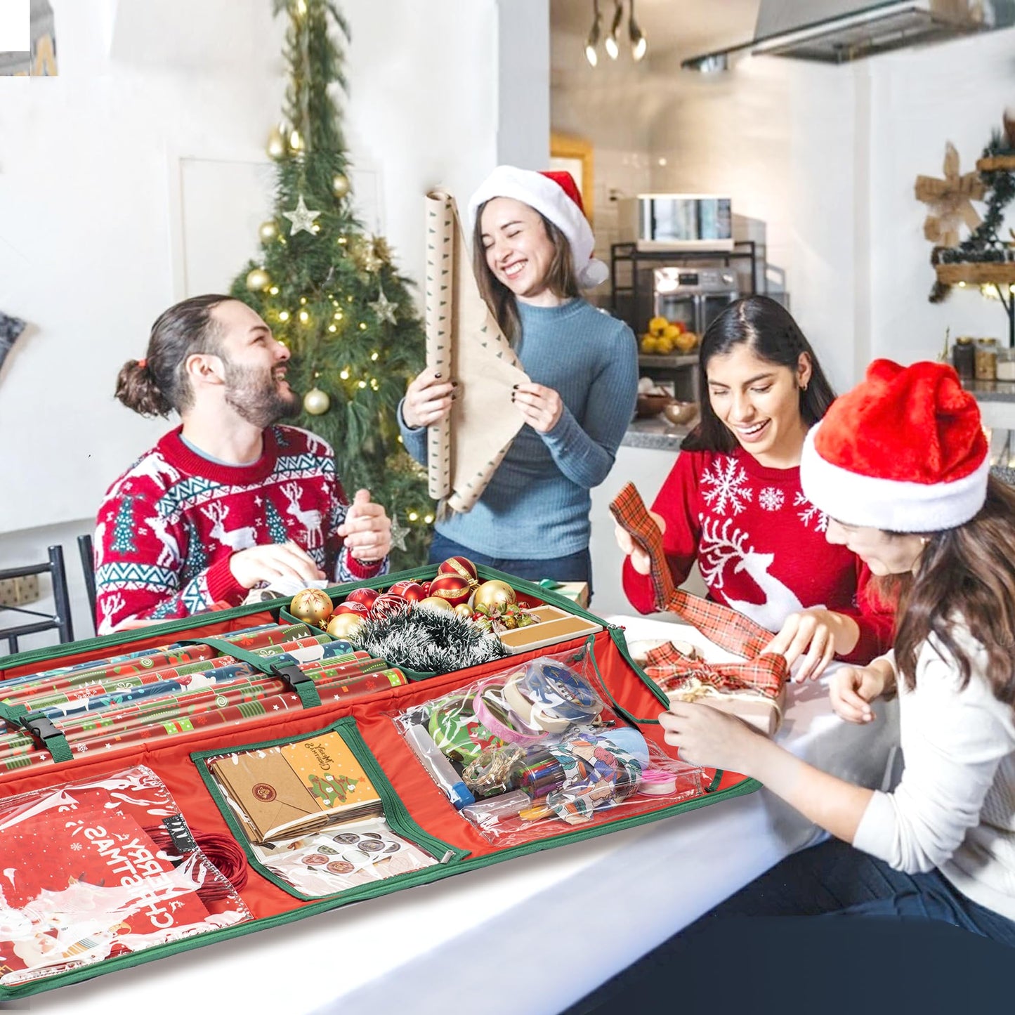 EXLIFBAG Wrapping Paper Organizer Storage for Christmas Gifts Wrapping Pape, Fits Ribbon, Ornaments, Holiday Accessories, 40"