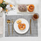SHACOS Woven Vinyl Placemats Set of 6 Wipe Clean Table Placemats Heat Resistant Wipeable Non Slip Table Mats Indoor Outdoor, Gray White