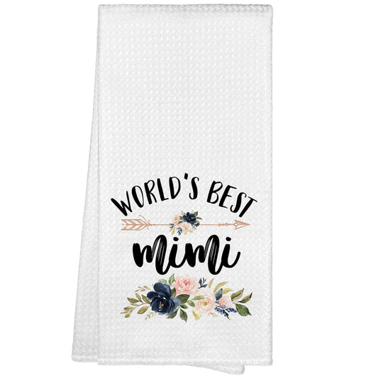 WAITPI Mimi Grandma Gifts Kitchen Towels, World's Best Mimi Christmas Birthday Gifts Hand Towels for Grandma from Grandkids, Floral Decorative Hand Dish Towels for Bathroom Mother's Day Decor 16x24 In