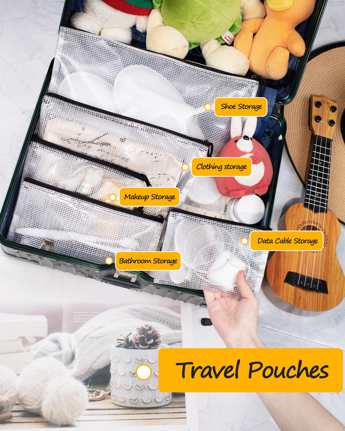 SUNEE Multisize Mesh Zipper Pouches (Black, 21 Packs), Water-Resistant Zip Bag for School Office Supplies, Puzzles & Games Organizing Storage