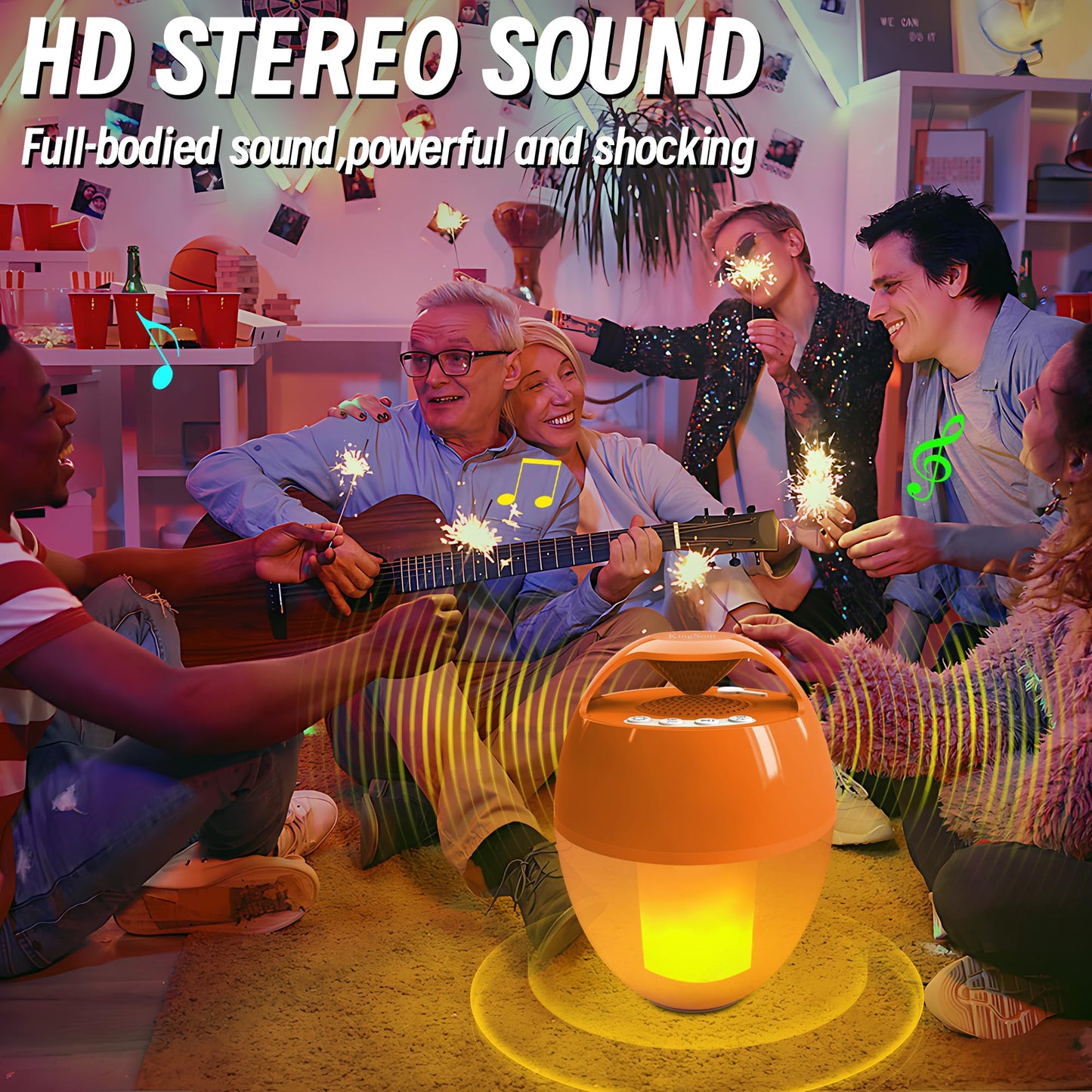 KingSom Bluetooth Pool Speaker, Floating Pool Speakers with LED Flame Light, IP68 Waterproof Hot Tub Speakers,Floating Bluetooth speaker for Pool,Loud Stereo Sound,Hands-Free,24H Playtime pool Speaker