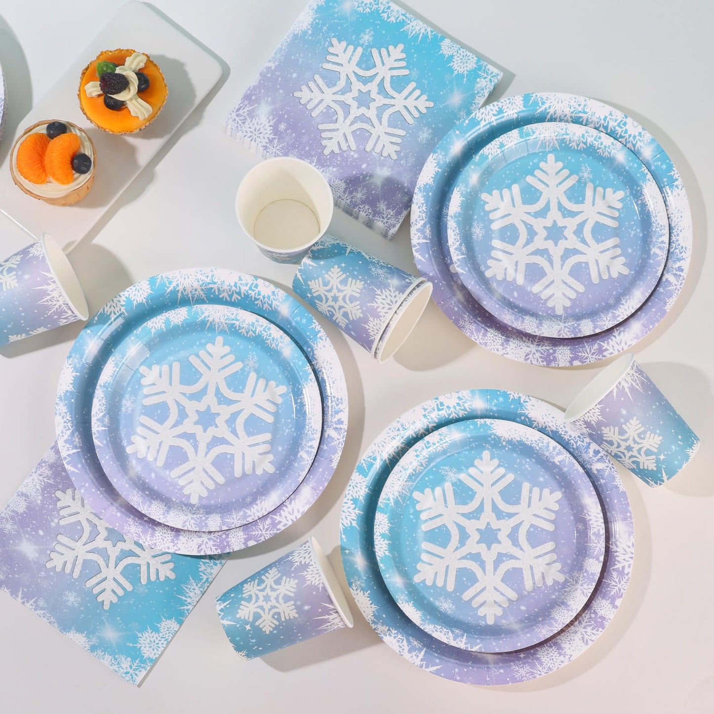 175PCS Snowflake Frozen Birthday Party Supplies, Winter Frozen Plates and Napkins Sets, Disposable Frozen Paper Plates for Birthday Holiday Princess Theme Party Decorations, Serves 25