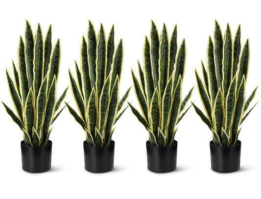 Crowye 4 Pack 2.25 Ft Tall Artificial Snake Plant Faux Sansevieria Plant Large Fake Snake Bulk in Pot for Home Office Housewarming Gift