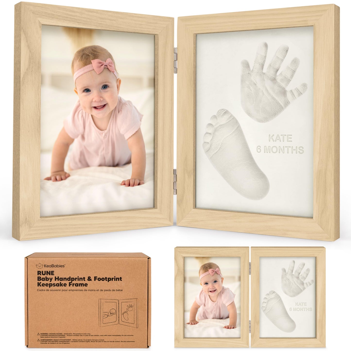 Personalized Baby Hand and Footprint Kit, Quick Dry Clay - Newborn Keepsake Feet and Handprint Kit, Nursery Picture Frame, New Mom Gifts for Baby Showers & Registry (Alpine White)
