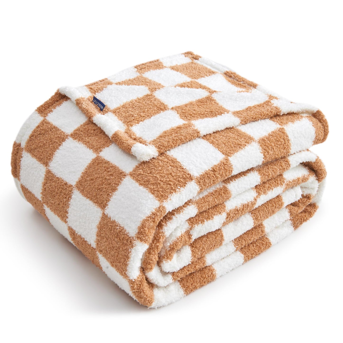 BEDELITE Checkered Blanket - Reversible Soft Cozy Fuzzy Blanket, 350GSM Warm Fluffy Throw Blanket for Couch, Bed, Travel (Khaki, 50" x 60")