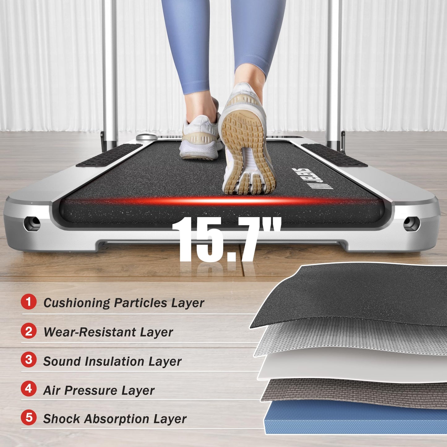 2 in 1 Treadmill Under Desk Walking Pad 2.5HP Home Folding Treadmills with Incline and Gesture Sensing Control, Walking Pad for Office with Led Display (Silver)