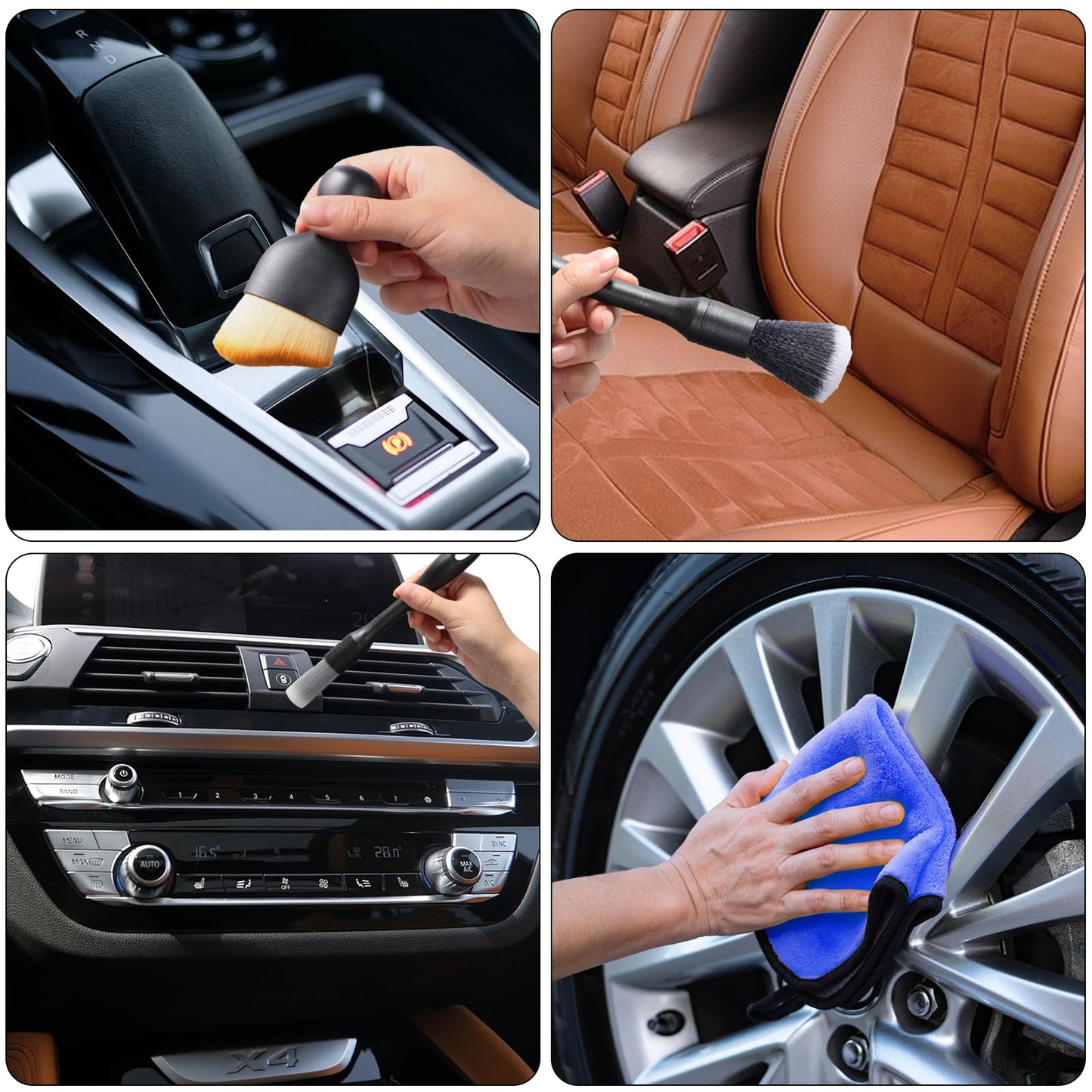 Zhtulck Car Detailing Brush, 7 PCS Car Interior Brush Set, Automotive Interior Dusting Brush, Car Cleaning Brush for Cleaning Car Interior Exterior, Air Vents, Dashboard Engines Leather Wheel