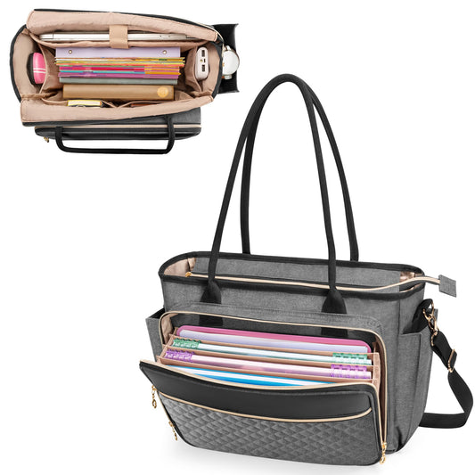 LUXJA Teacher Tote Bag with Accordion File Pocket, Teacher Bag for Women with 15.6 Inch Laptop Compartment, Gray