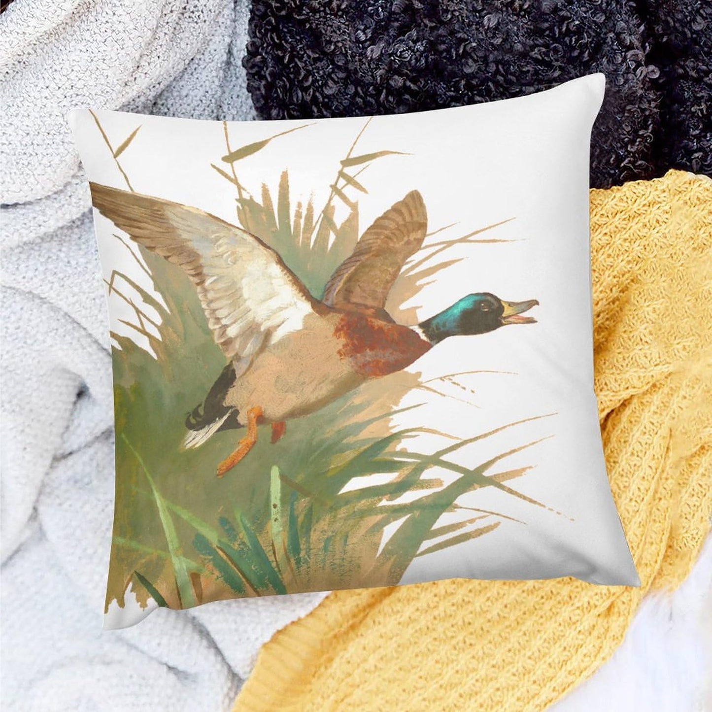 Mallard Duck Luxury Velvet Pillow Cover 18x18 Inch Decorative Cushion Cases with Unique Bright Prints - Soft Comfortable & Hypoallergenic - Perfect for Sofa Bed and Home Decor