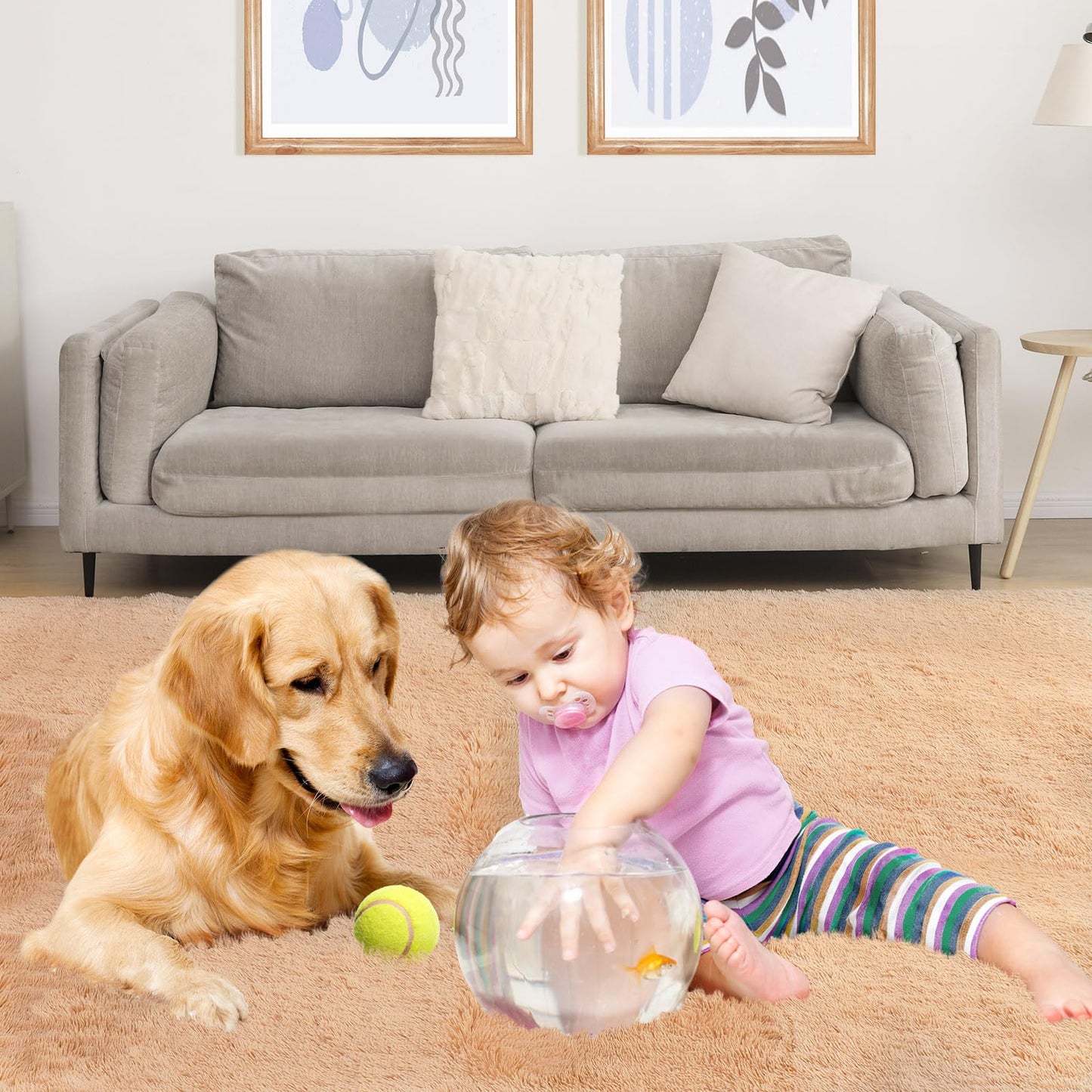 Puremy Luxury Area Rug, 6x9 Rugs for Living Room, Ultra Soft Rugs for Bedroom, Non-Slip Indoor Carpet for Nursery, Kids Room, Playroom, Home Decor, Camel