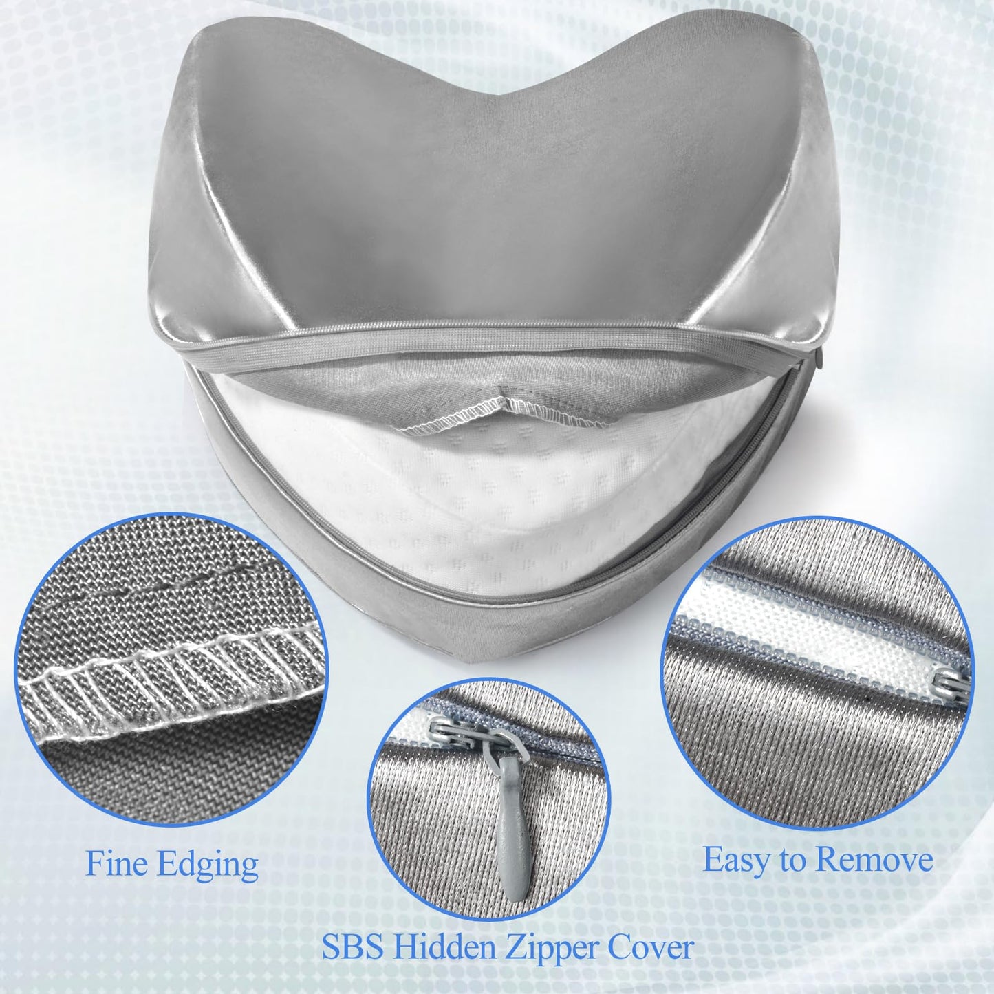 Knee Pillow Cover 9.8" x9.8" x5.9", Leg Pillowcase Replacement, Contour Pillowcase for Heart Shaped Knee Pillow (Grey)