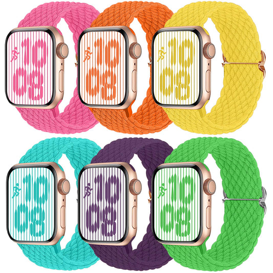 Compatible with Apple Watch Band 38mm 40mm 41mm 42mm 44mm 45mm 46mm 49mm Women Men, Braided Sport Wristband Strap for iWatch Bands Series 10 9 8 7 6 5 4 3 2 1 SE Ultra, 6pack