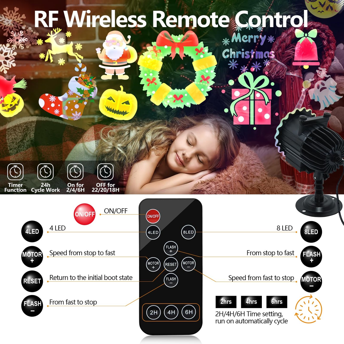 Segotendy Holiday Projector Lights Outdoor, 8 Images Mode with 96 Cartoons,Waterproof Holiday Projector with Remote Control Timer for Valentine Decorations Easter Christmas Halloween Birthday Party