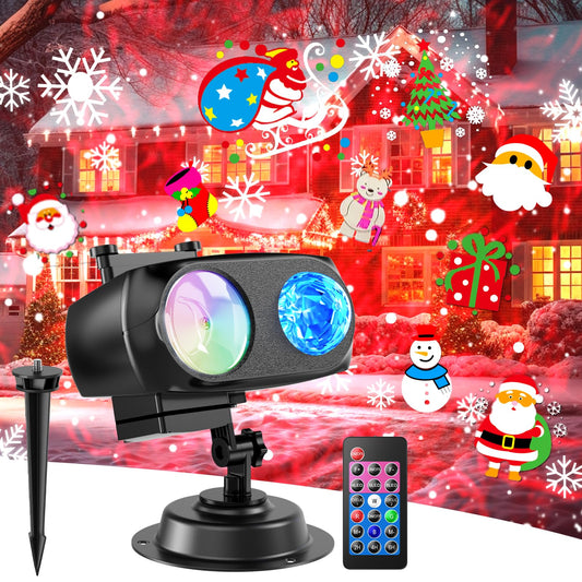 8-Pattern Christmas Projector Lights Outdoor 2-in-1, Holiday Projector Lights Outdoor 26 Effects (Projection Card + 3D Ocean Wave) with Timer, Christmas Decorations Lighting for Outside Party Decor