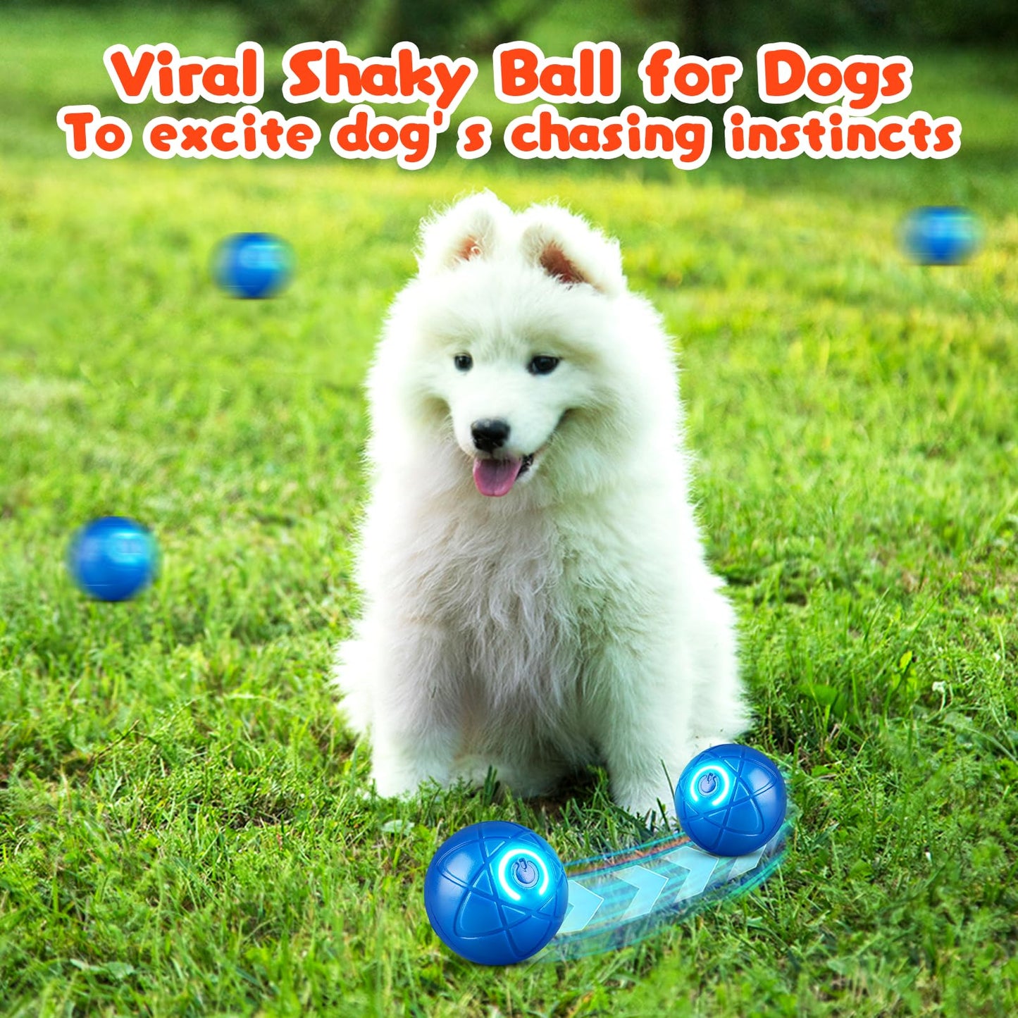 GROTOLY 2Pcs Shaking Dog Ball Toy Blue and Orange Shaky Vibrating Ball Automatic Moving Toy for Dogs