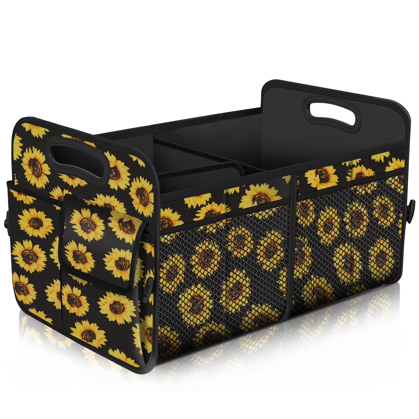 Femuar Collapsible Trunk Organizer - 90L Large Capacity with 15 Pockets, Waterproof for SUV/Car/Jeep/Sedan, Extra Large Leopard Print