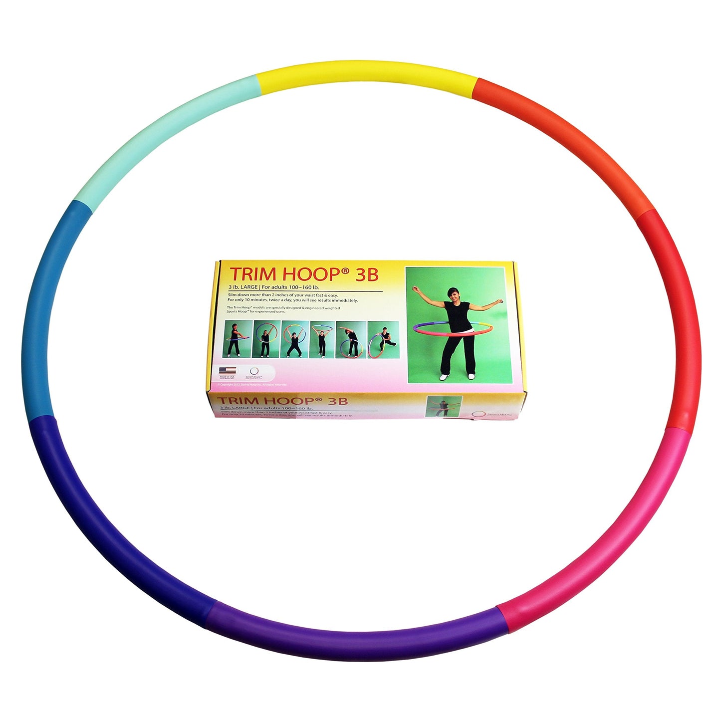 Weighted Hula Hoop, Trim Hoop 3B - 3 lb Large, Weight Loss Fitness Sports Hoop with No Wavy Ridges (Rainbow Colors)