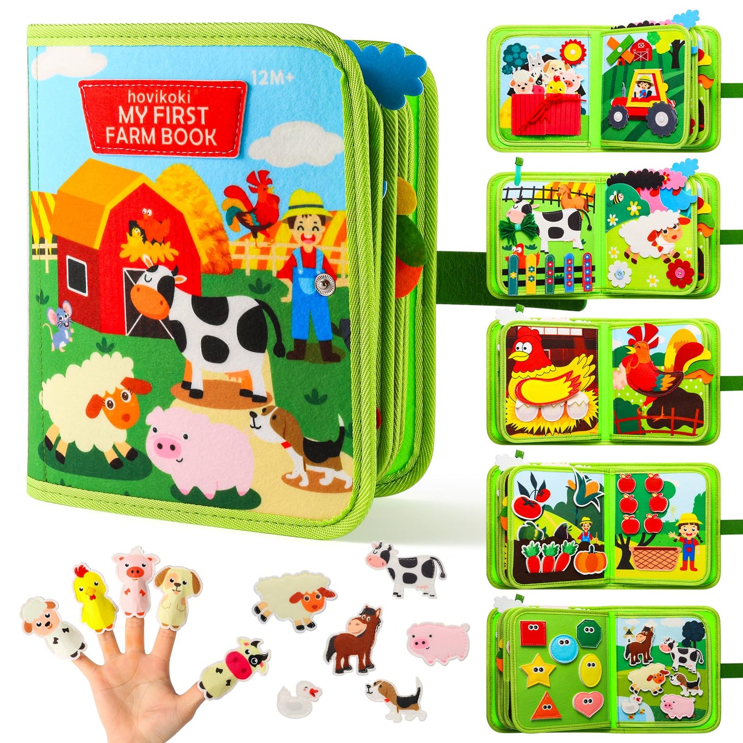 hovikoki Busy Book for Toddlers 1-3 - Montessori Toys Busy Board for 1 Year Old Boy Girl Toys Educational Quiet Activity Books Learning Board Toddler Airplane Travel Toy Birthday Gift - Farm Animals