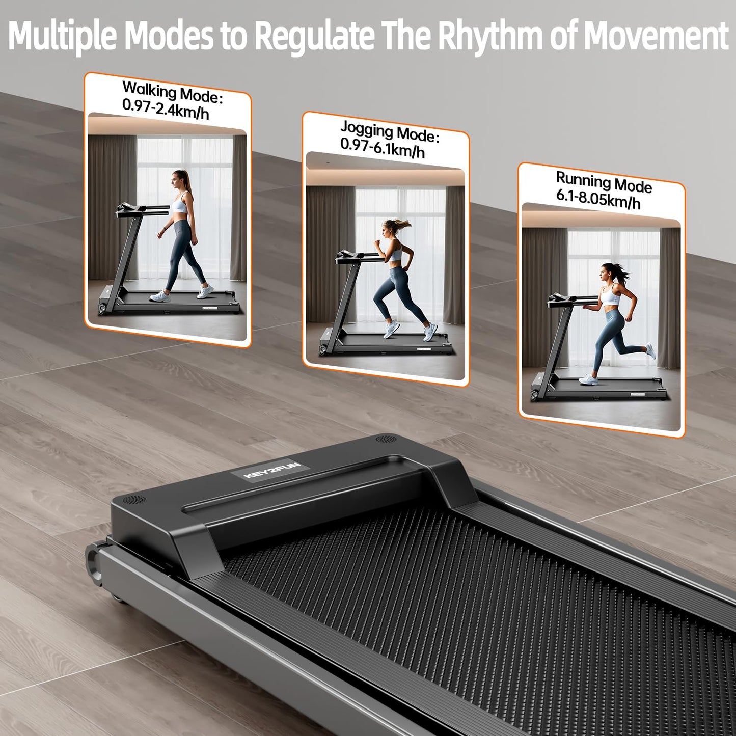 Treadmills for Home, KEY2FUN Portable Foldable Treadmill, Walking Pad with Handle Bar, Lightweight Folding Treadmill with 300 LBS Capacity, 3.0 HP Walking Pad with LED Display