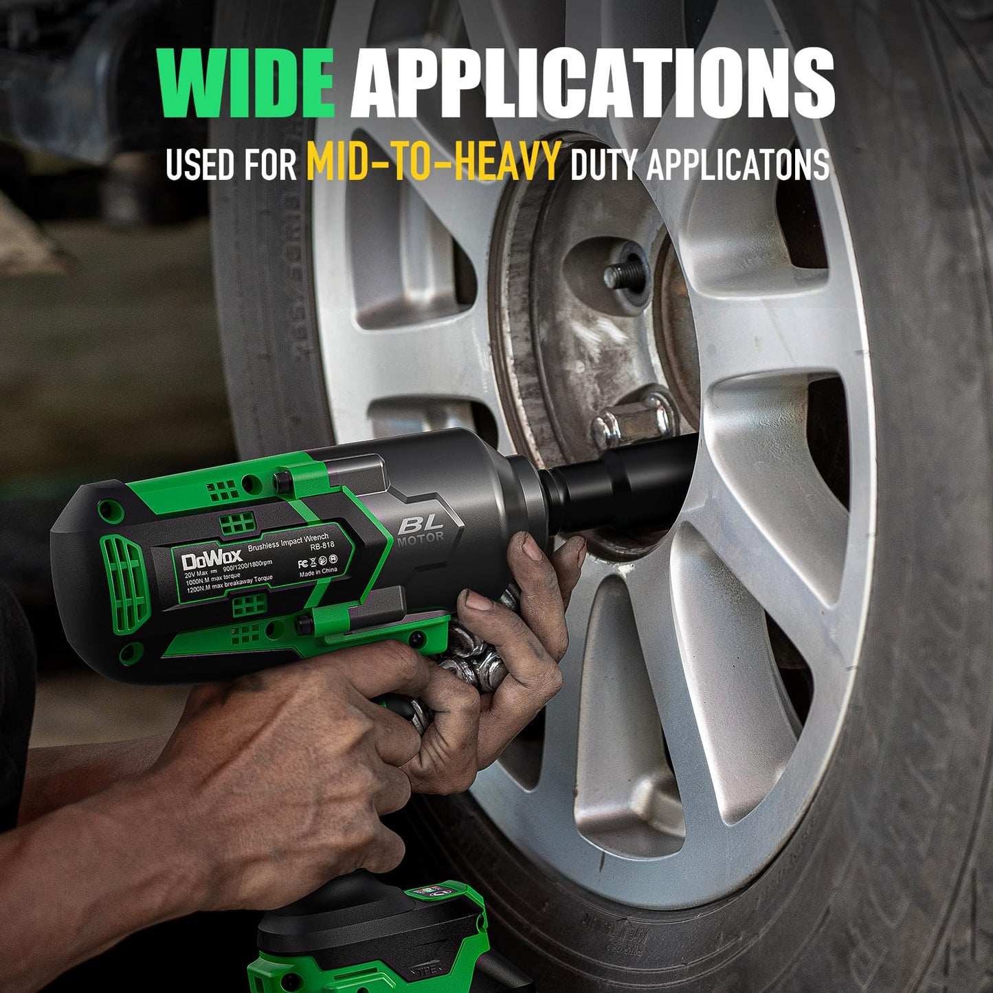 DOWOX Cordless Impact Wrench 1/2 Inch, High Torque 1200 Ft-lbs Brushless Impact Gun, 20V Power 4.0 Ah Battery, Fast Charger, 5 Pcs Sockets and Tool Box Kit