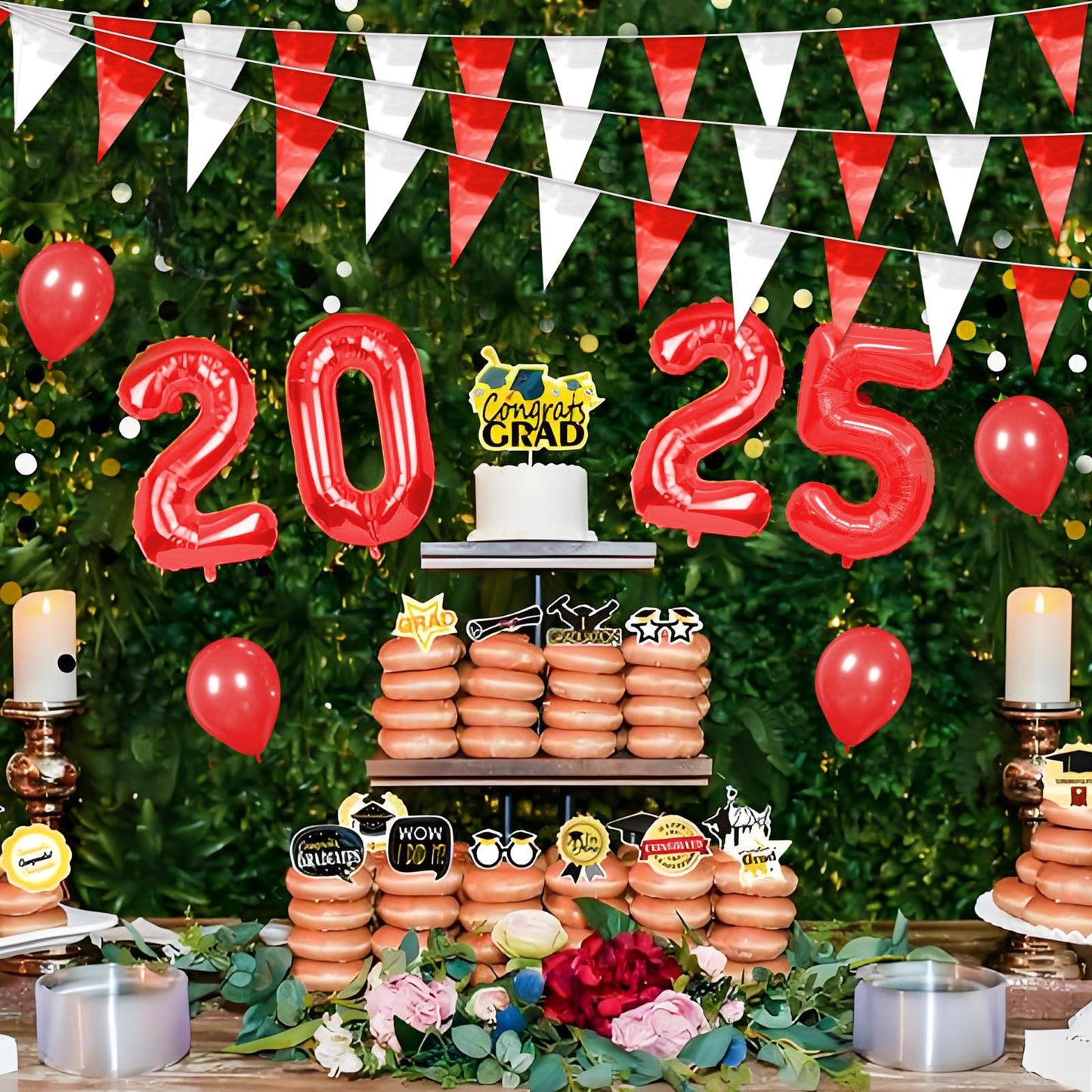 32.8FT Red Silver Glitter Triangle Pennant Banner Flag Metallic Bunting Fabric Garland for Christmas Graduation Wedding Engagement Anniversary Bachelorette Bridal Shower Valentine's Party Decor