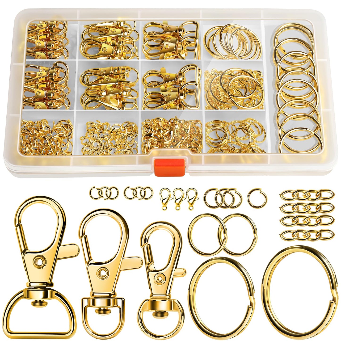 LEOBRO 265PCS Keychains Clips with Key Rings, Keychain Making Kit, Metal Lobster Claw Clasps and Key Chain Rings, Key Chains Key Rings Bulk, Keychain Rings, Clip for Keys Crafts, Gold