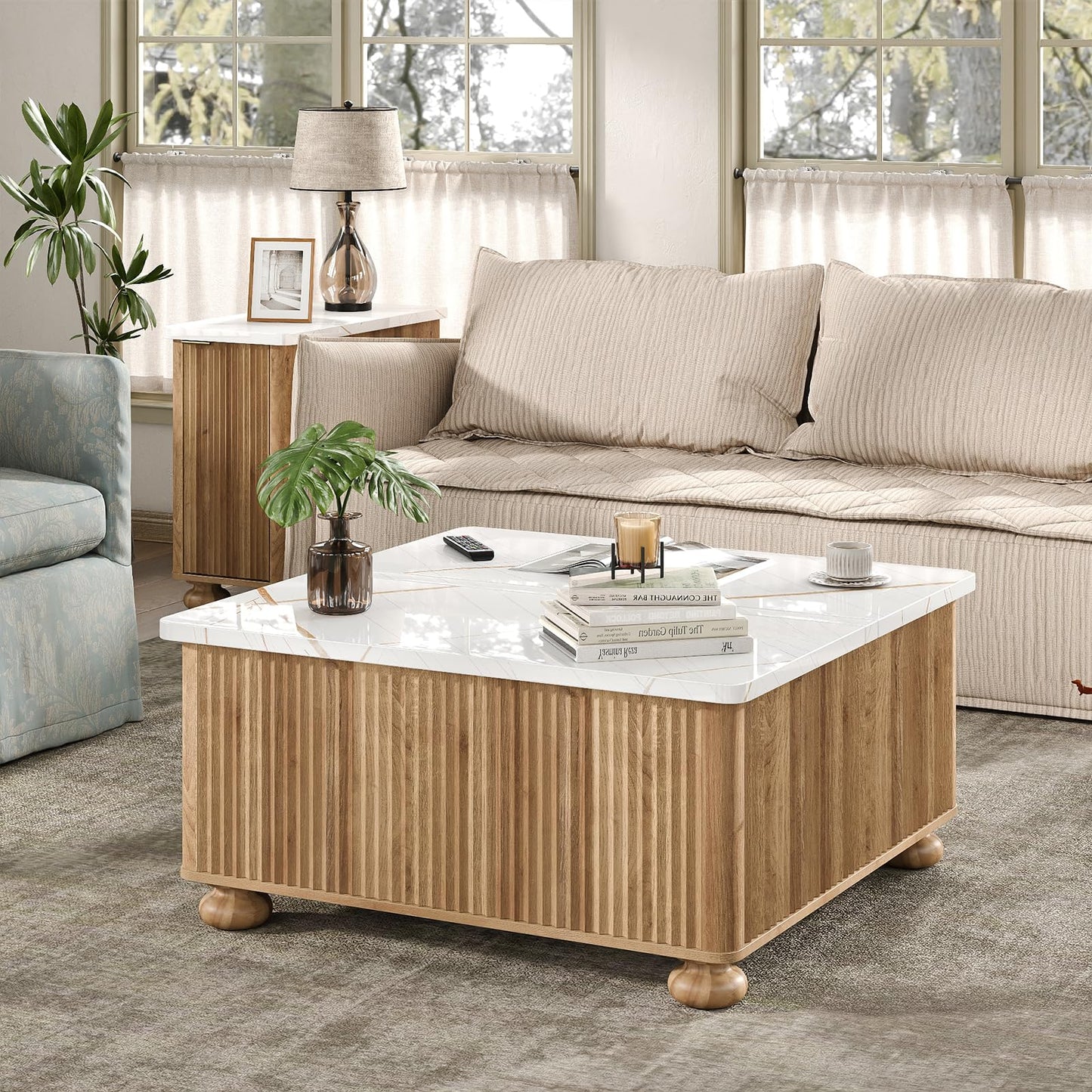 Yanosaku Lift Top Coffee Tables for Living Room, Square Coffee Table with Storage, Living Room Center Tables with Large Hidden Space for Bedroom, Home Office, Studio