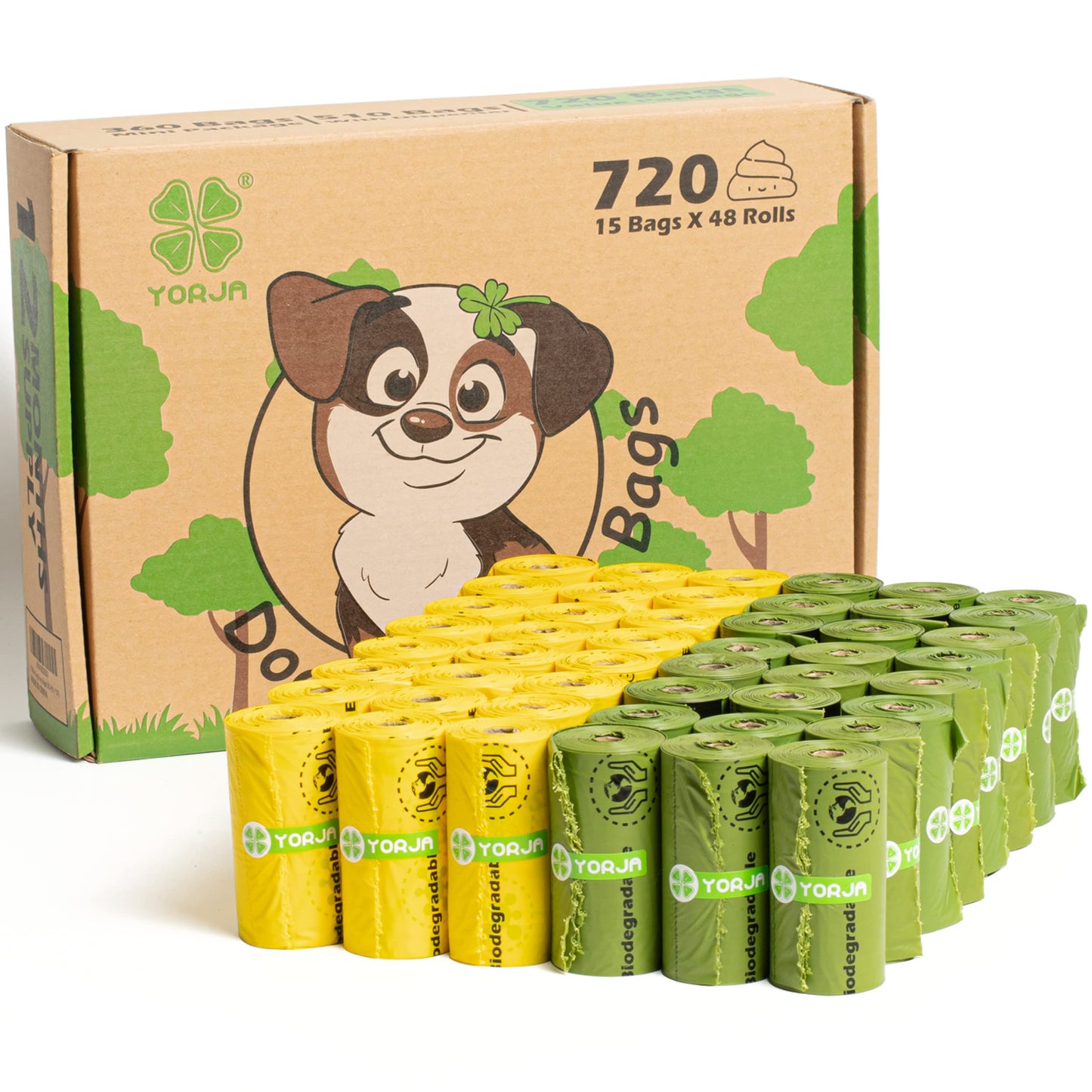 YORJA Dog Poop Bags Rolls, 720 Pet Waste Bags, 100% Leak Proof Extra Thick and Strong Corn Starch Blend