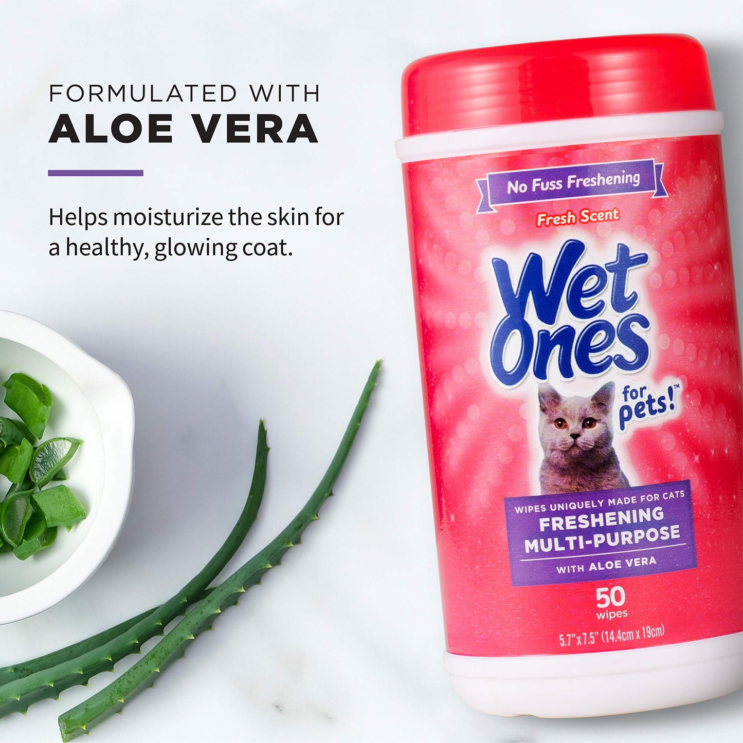 Wet Ones for Pets Cat Cleaning Wipes - Fresh Scent Cat Grooming Wipes with Aloe Vera - Safe Cat Hygiene Supplies - Cat Fur Cleaner - Cat Dander Wipes - Kitten Wipes - Pet Cleaning Supplies - 50 Count