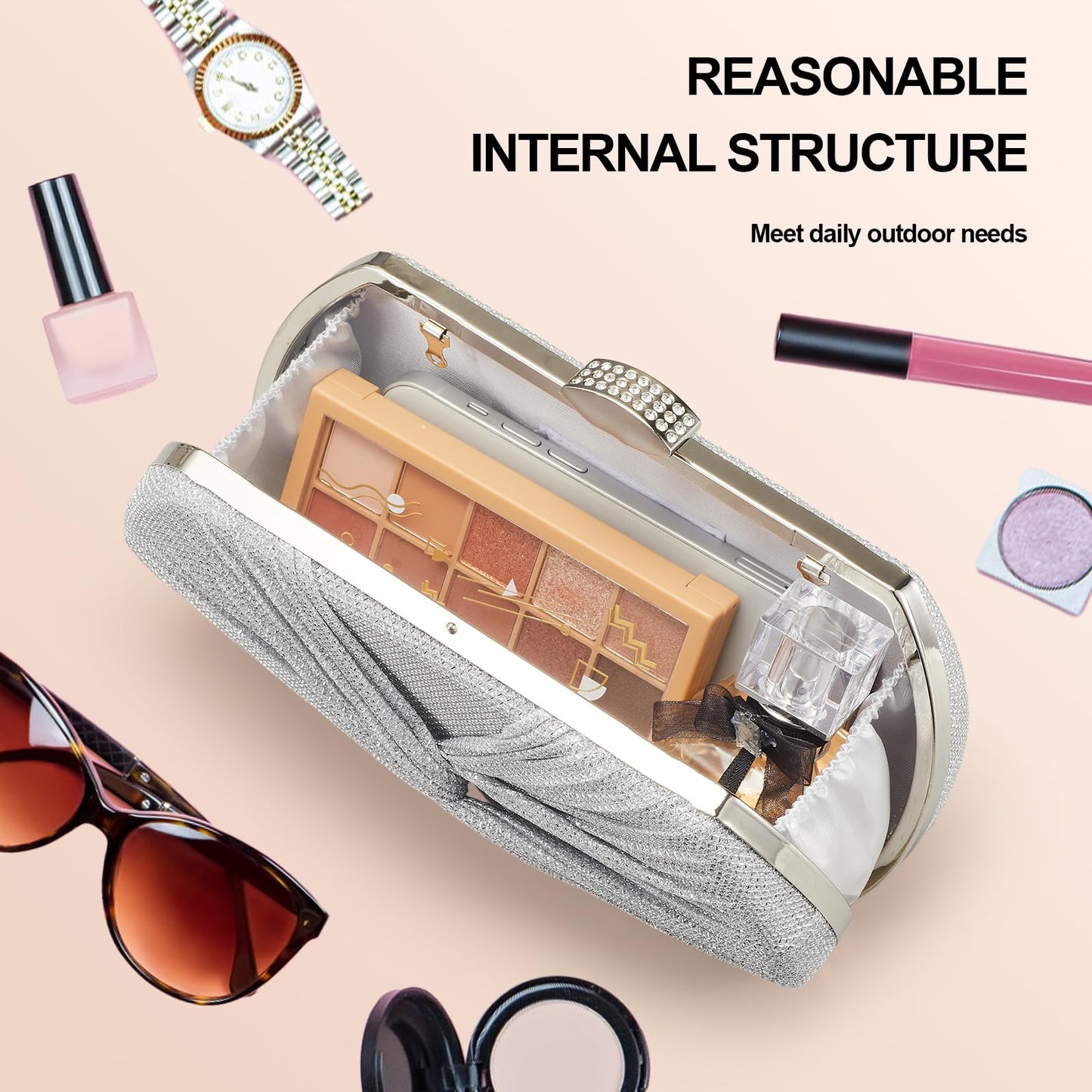 Suhatjia Clutch Purses for Women Wedding Evening Glitter Sparkly Handbags Party Purses for Women with Detachable Chain