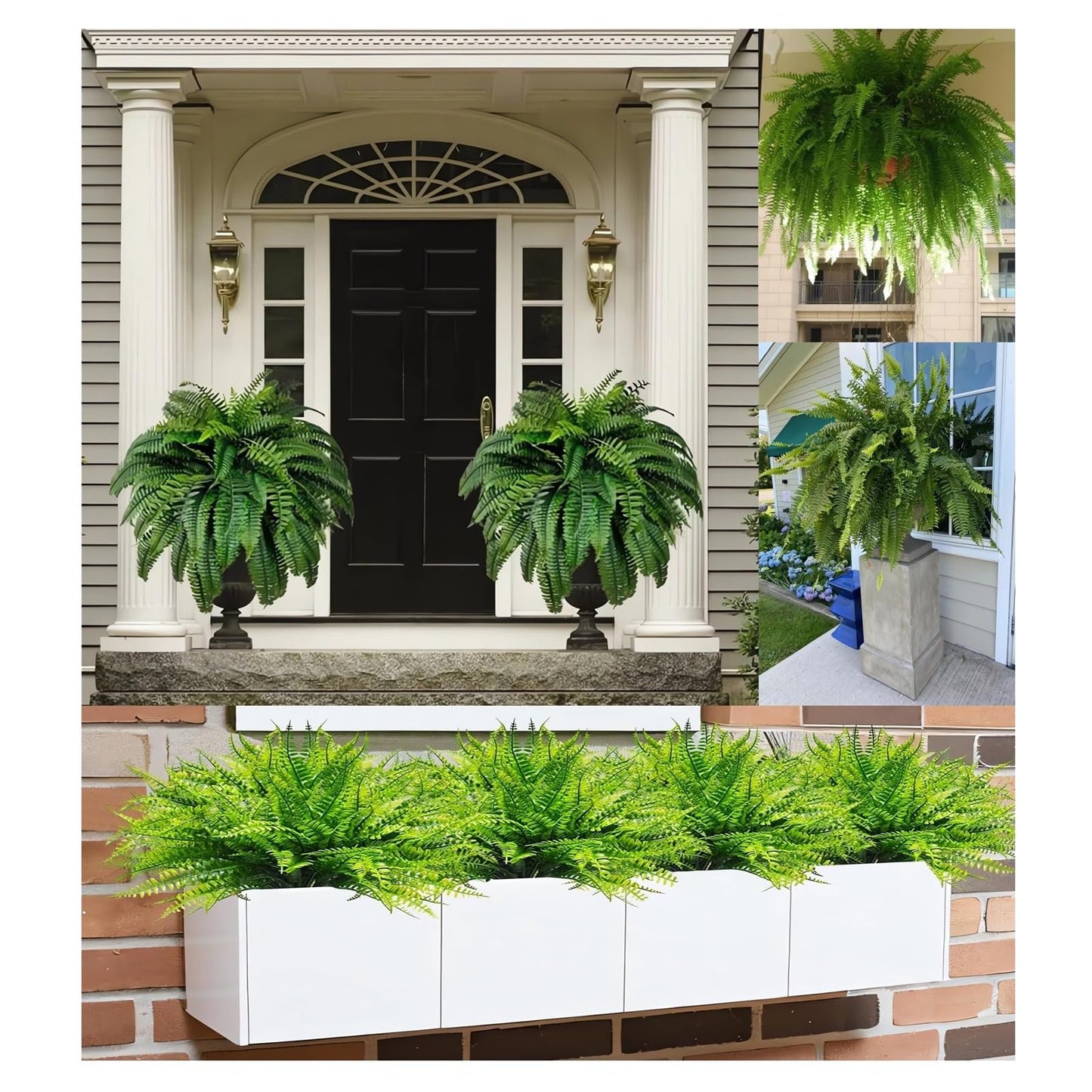UV Resistant Lifelike Artificial Boston Fern - 2024 New Faux Boston Ferns Outdoor Planter Large, Realistic Fake Feen Hanging Silk Fern Stems Indoor Basket Plant Urn Fillers Front Porch (2, Green)