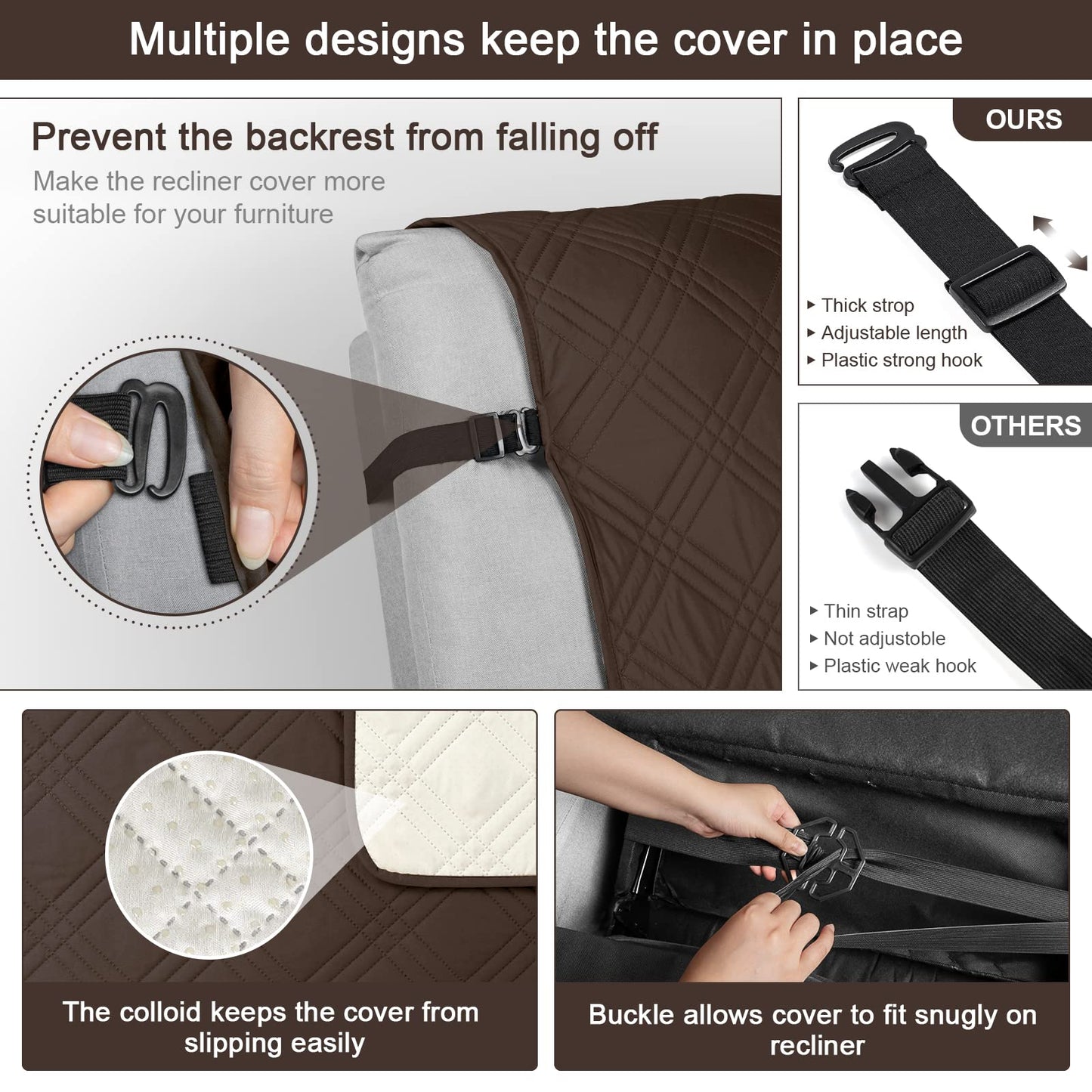 TAOCOCO 100% Waterproof Recliner Chair Cover, Non Slip Covers for Recliner Chair with Pocket, Washable Reclining Chair/Furniture Protector for Kids, Pets(23.6'', Chocolate)