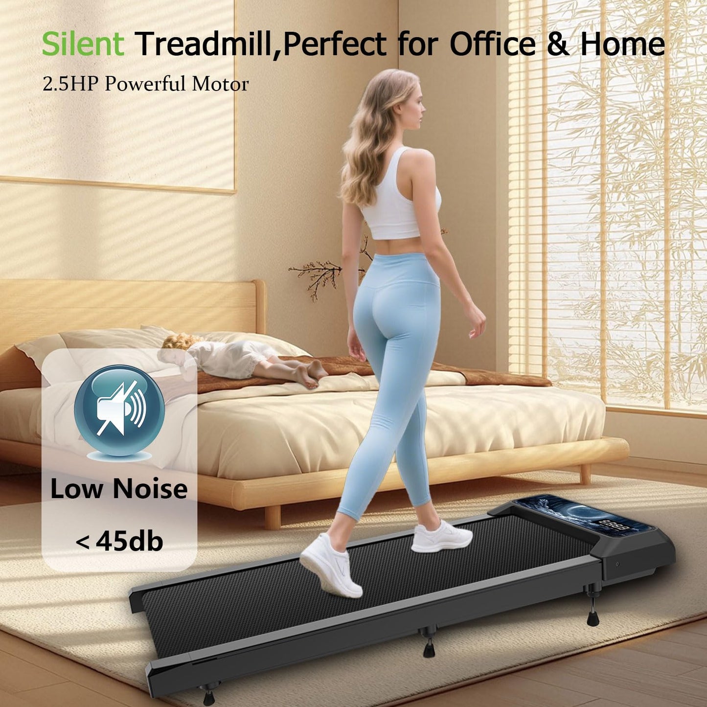 Walking Pad Treadmill with Handle Bar, 2.5 HP Small Treadmills for Home with APP Remote Control, Four New Sports Data Function Analysis, 5.0 Speed Portable Treadmill for Office, Home