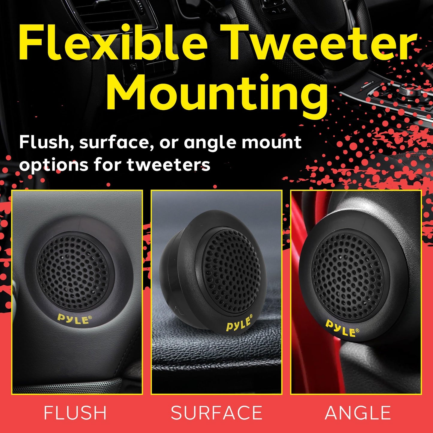 Pyle 2 Way Custom Component Speaker System - 6.5” 400 Watt, with Electroplated Plastic Basket, Butyl Rubber Surround & 40 Oz Magnet Structure - Wire Installation Hardware Set Included - PLG6C, Yellow