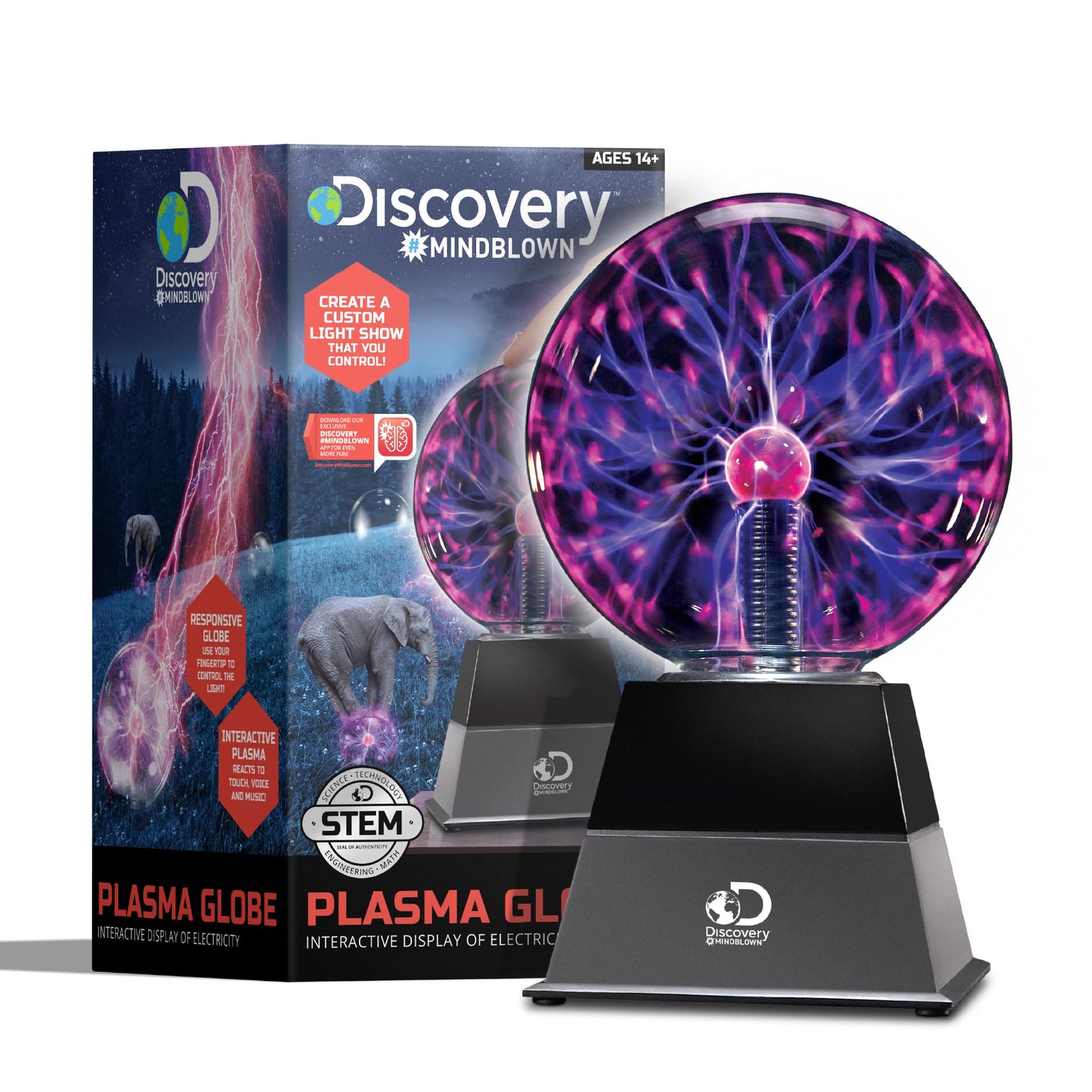 Discovery #MINDBLOWN Plasma Globe Lamp - Touch and Sound Sensitive Lightning, Electric Plasma Ball Interactive Novelty Toy, Bedroom & Desktop Home Décor, Tesla Coil Light Plasma Orb